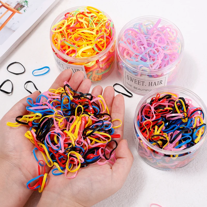 

500PCS/Jar Cute Colorful Small Disposable Hair Bands Scrunchie Girls Elastic Rubber Band Fashion Hair Accessories Hair Ties Rope