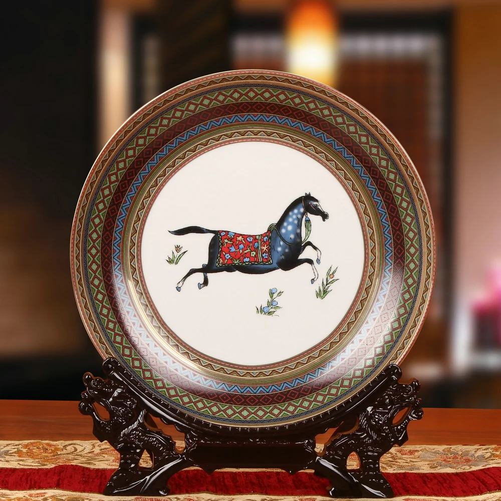 

Jingdezhen Ceramics European Horse Plate Flower Disk Wall-Plate Southeast Asian Home Decorative Crafts Furnishings