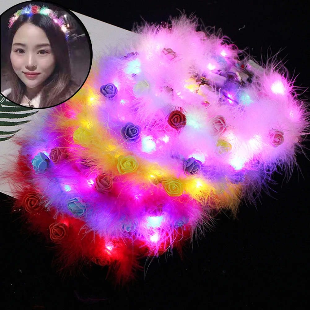 

Wedding Party Crown Flower Headband LED Light Wreath Garland Decoration Women Girl Birthday Favor Luminous Hair Garland Hairband