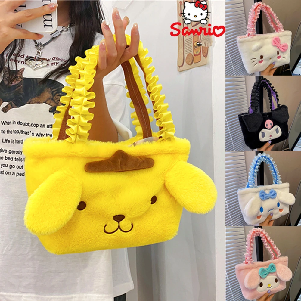 

Kawaii Sanrio Plush Bag Anime Hello Kitty Kuromi Cinnamoroll Pompompurin Soft Handbag Shoulder Bag Plushie Backpack Girl Gift