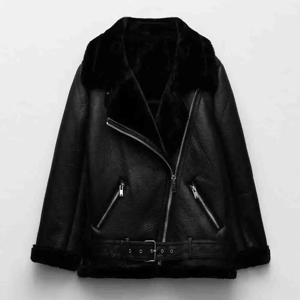 2022 Winter Lamb Fur Coat Deerskin Brown Jacket Winter Fur Integrated Motorcycle Suit Women's Loose Street Retro Jacket Women