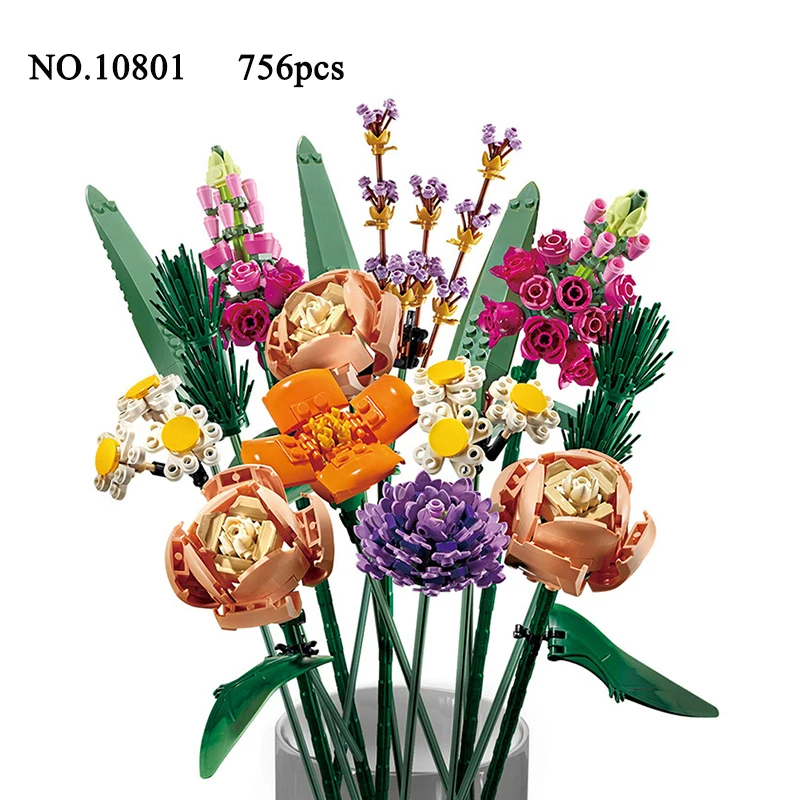

MOC Romantic Rose Flowers Bouquet Building Blocks Compatible 10280 10311 10309 Valentine's Day Flower Gift For Girlfriend Toys