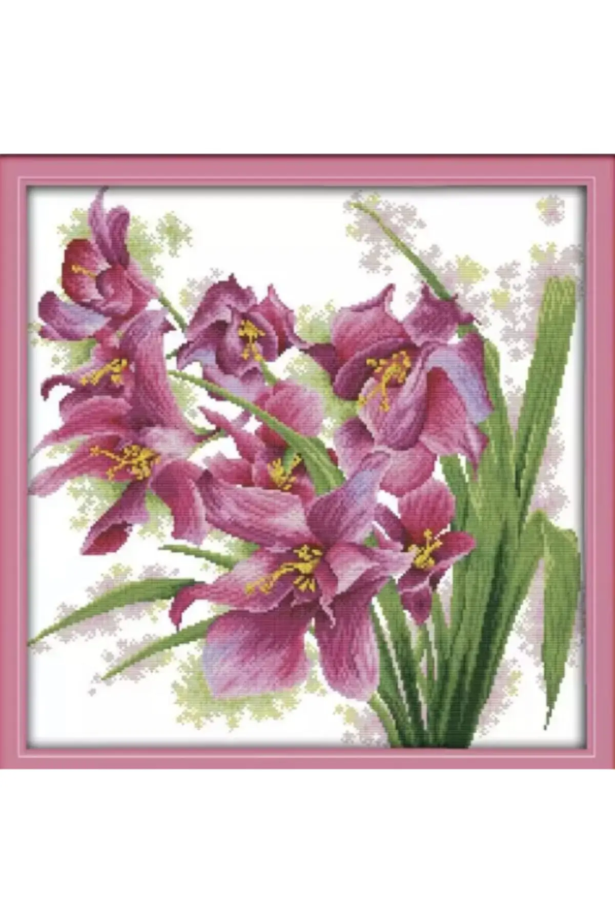 

Набор для вышивки из этамина на холсте с принтом-Набор для вышивки крестиком в виде розовой орхидеи 47x47 см