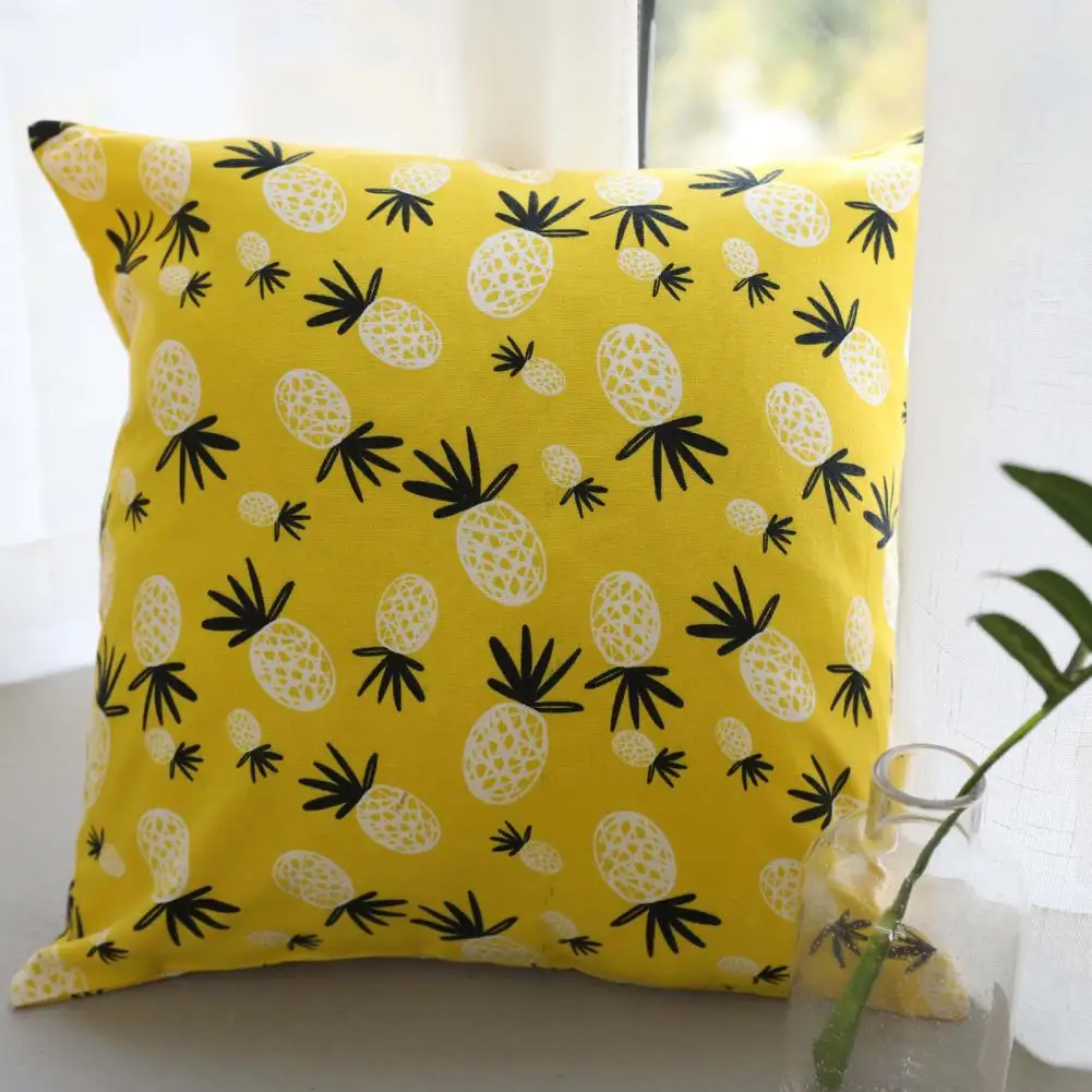 

Throw Pillow Cover Korean Style Soft Square Printed Pineapples Flax Sofa Cushion Cover for Home