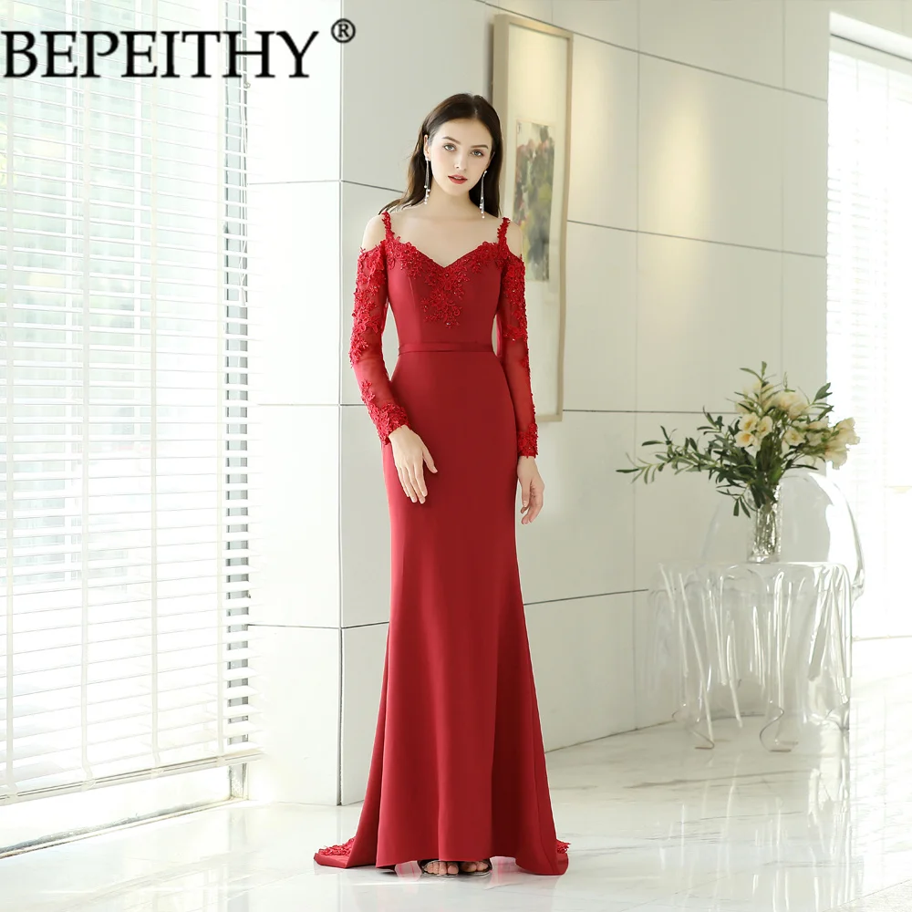 

Женское платье-Русалка BEPEITHY, длинное Бордовое платье-трапеция на тонких бретельках, с V-образным вырезом, для выпускного вечера, 2022