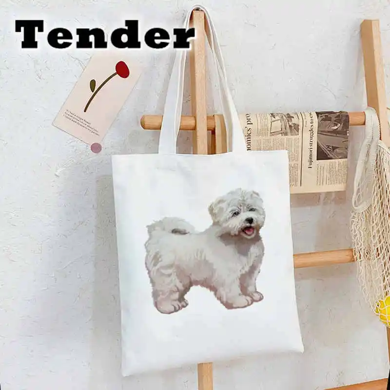 

Белые сумки с рисунком Kawaii Dog, женские сумки на плечо с животными, сумки-тоуты, складные сумки для покупок