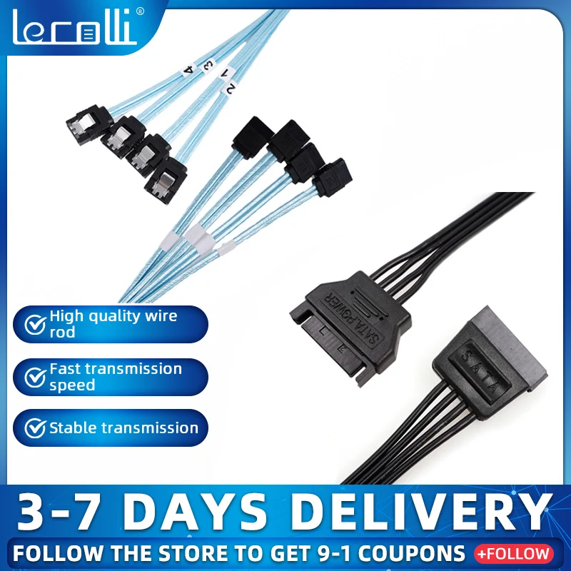 Lecolli SATA 3.0 Data Cable And 15pin SATA Hard Drive Cable Combo Transmission Speed Fast And Stable Power Extension Cord