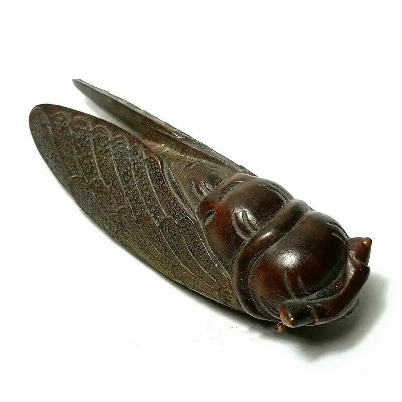 

Japanese Boxwood Hand Carved Cicada Figure Statue Netsuke Collectable Gift