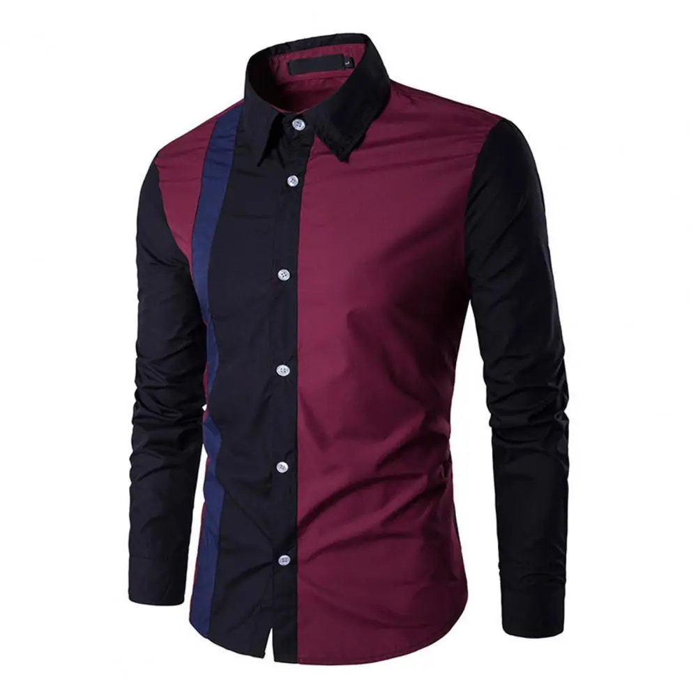 

Men Business Shirt 2022 Color Block Splicing Streetwear Buttoned Korean Style Social Shirt for Office