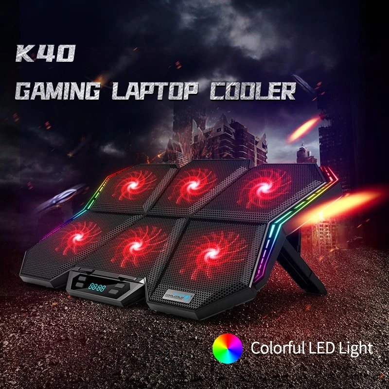 

Gaming Rgb Laptop Cooler, 12-17 Inch LED Screen, Notebook Cooling Pad, Stand with Six Fan and 2 USB Ports