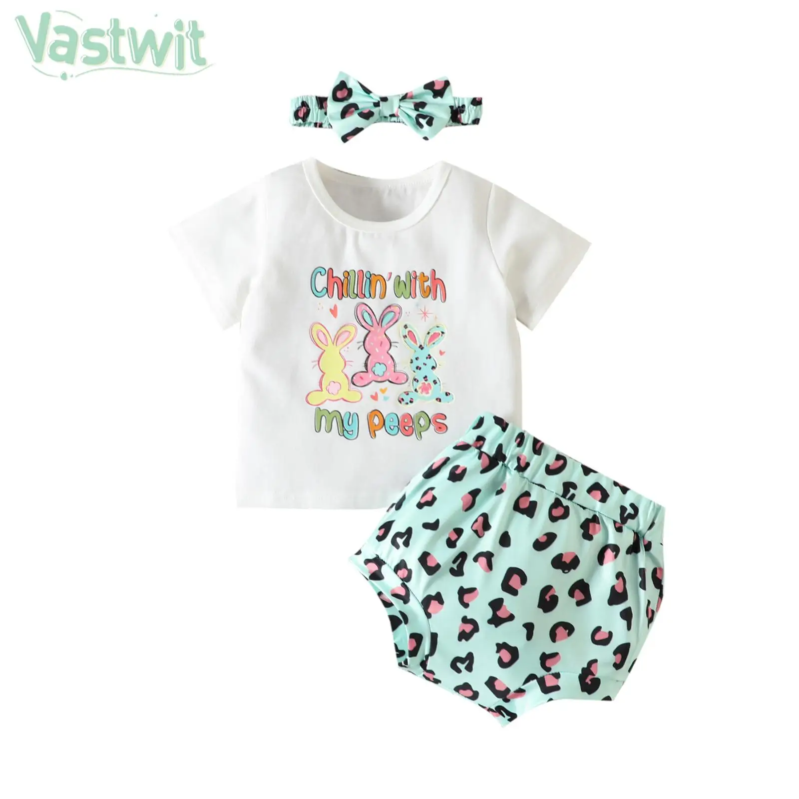 

Повседневные пасхальные наряды для маленьких девочек, топ с коротким рукавом и милым принтом в виде кролика с буквами и шортами, повязка на голову для дня рождения