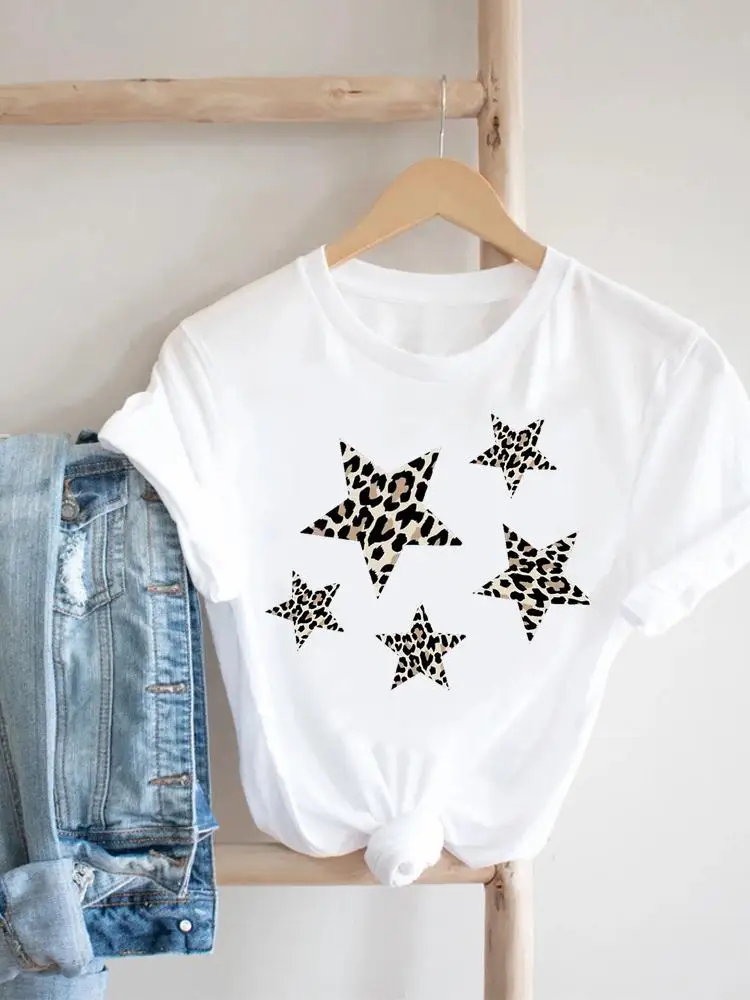 

Leopard Star Trend 90s Female Top Short Sleeve Tee Casual Summer Clothes Women Clothing Print Tshirt Fashion Graphic T-shirt