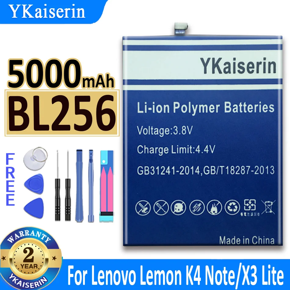 

YKaiserin 5000mAh BL256 BL 256 Battery for Lenovo Lemon K4 Note K4note /X3 Lite X3Lite K51c78/A7010 Batteria + Free Tools