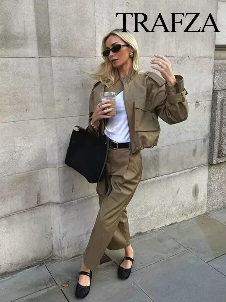 TRAFZA женский комплект из 2 предметов модная куртка с карманами и пуговицами