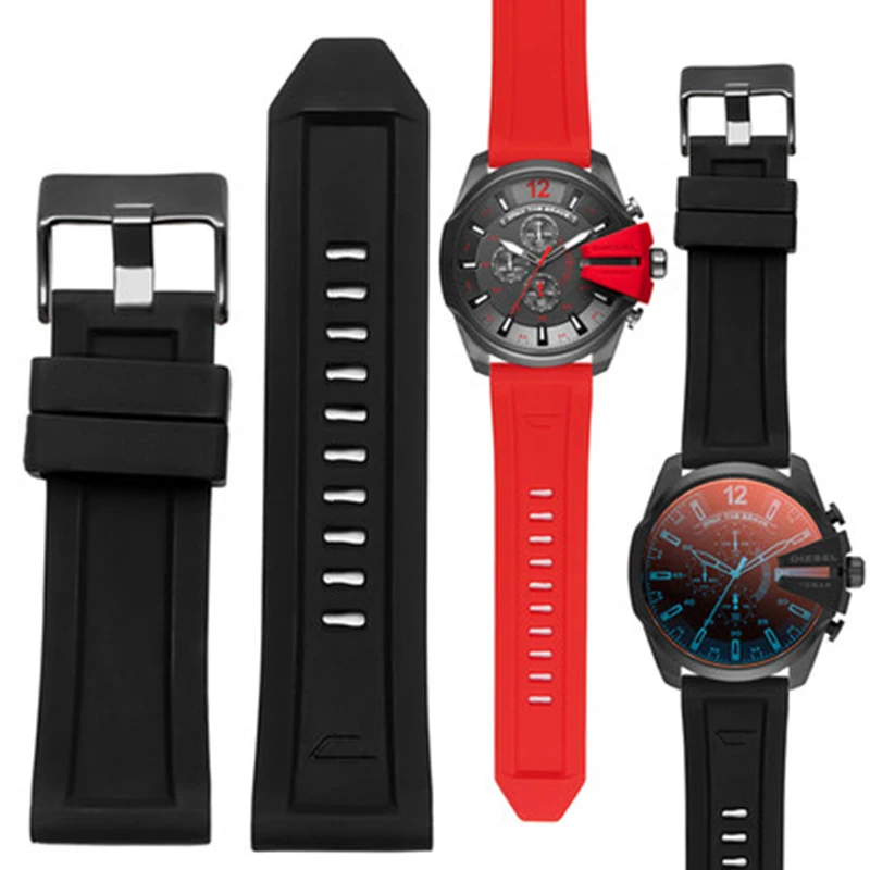 

Silicone Rubber Bracelet Soft Watchband For Diesel DZ4496 DZ4427 DZ4487 DZ4323 DZ4318 /4305 24mm 26mm 28mm Black Men Watch Strap
