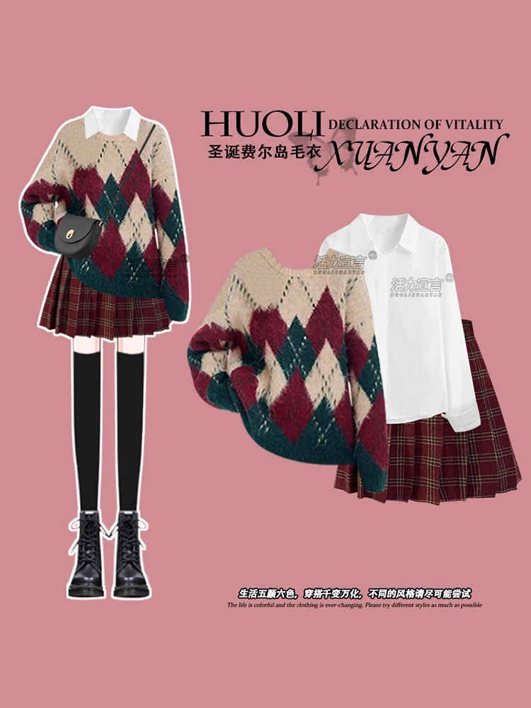 Christmas Coat Armor Wear Red Preppy Dress Women Autumn and Winter 2024 New Small Jk Uniform Pleated Skirt