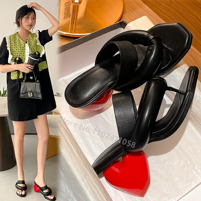 Genuine Leather Love Heart Hight Heels Slippers Fashion Peep Toe Height Increased Women Outside Sandals Ladies Beach Pub Shoes