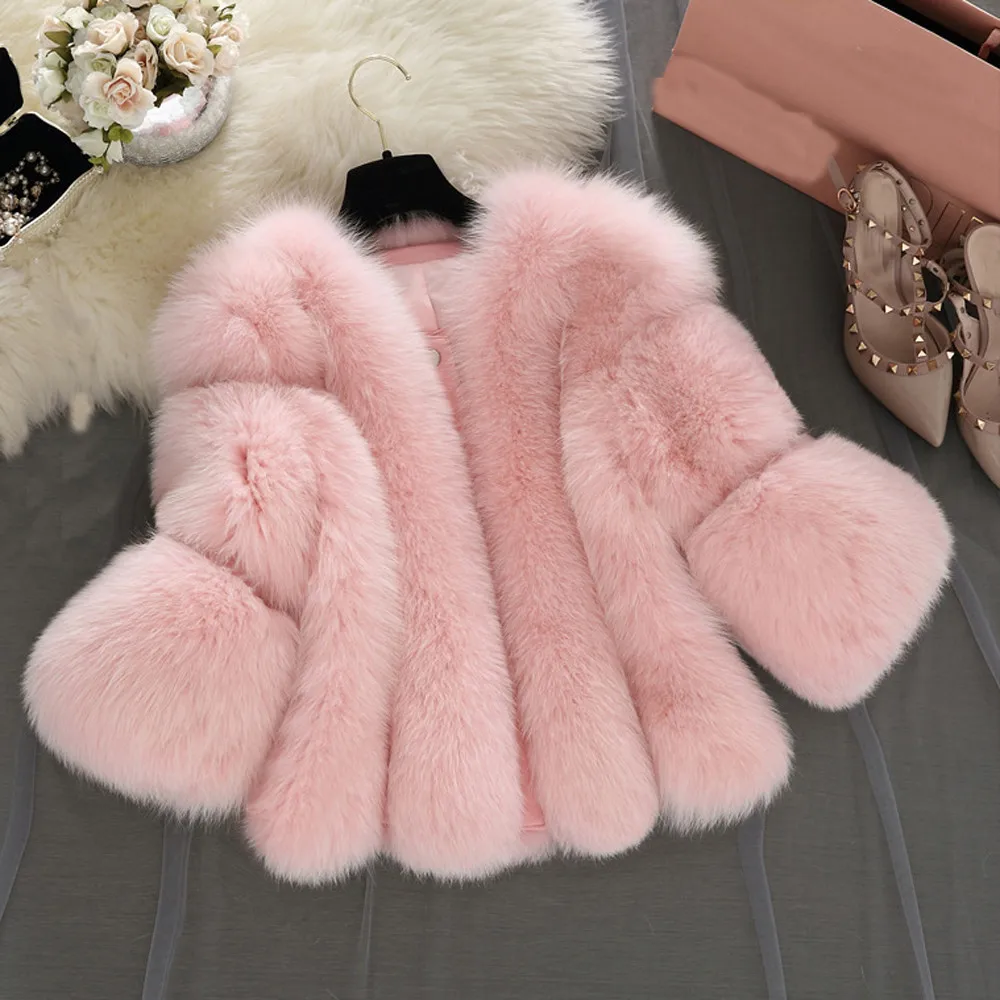 White Pink Faux Fur Coat Winter Warm Elegant Women Fox Fur Coats S-4XL Thick Warm Outerwear 2022 Fake Fur Jacket Chaquetas Mujer