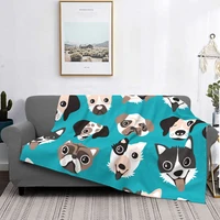 puppy blue retro pet dalmatian pug bulldog flannel plush blanket dog lover blanket for bed cart super soft cover