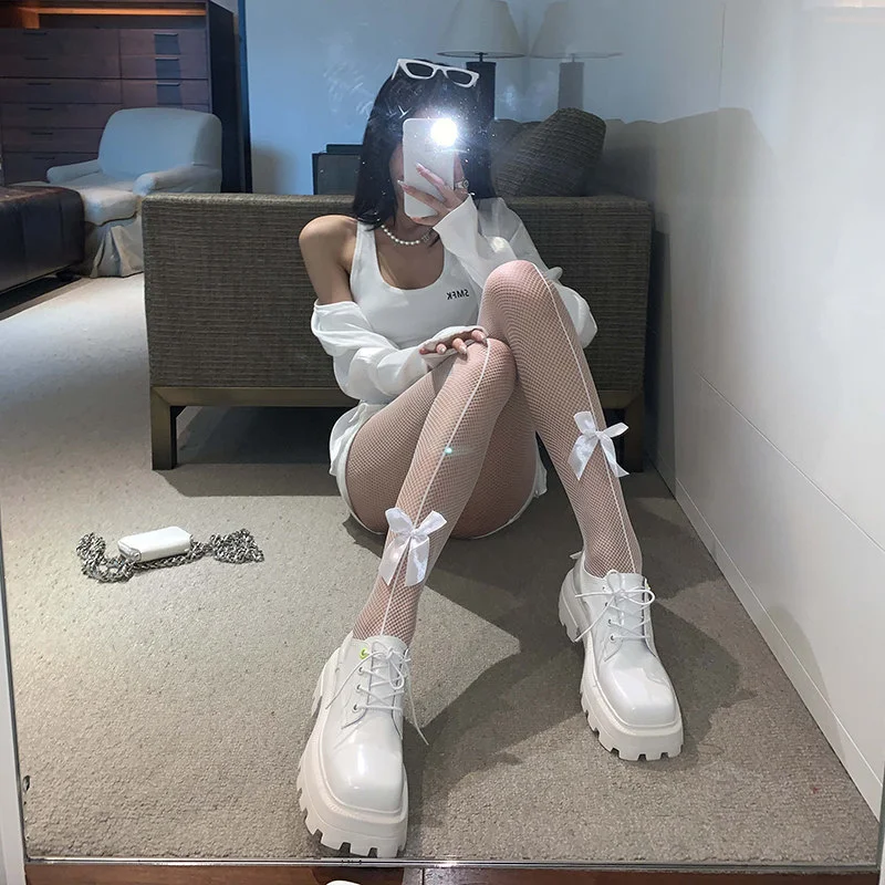 Lolita Long Socks Sexy Black White Hollowed Lace Mesh Stockings Bottomed Pantyhose Goth Floral Rattan Stocking Classic Tights