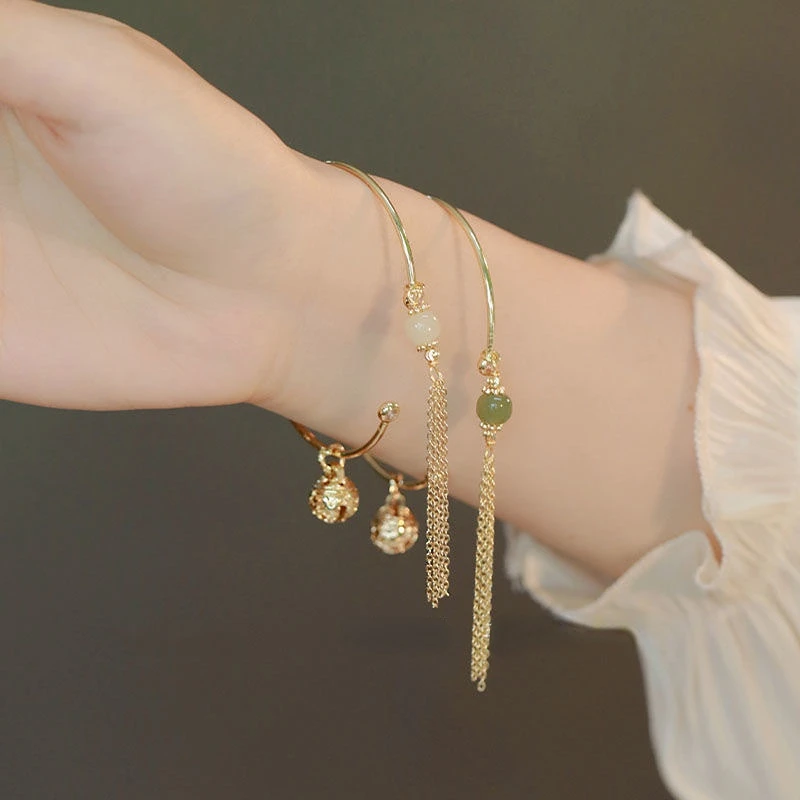 

Lucky Beads Tassel Bell Bracelet Women's Vintage National Style Jasper Bracelet Jewelry Gift Bangles for Women
