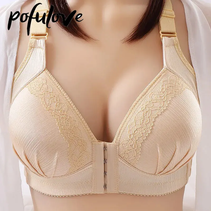 

Front Button Type No Steel Ring Ladies Underwear Bra Beautiful Back Gathering Pair Bra Large Size Drop Shipping