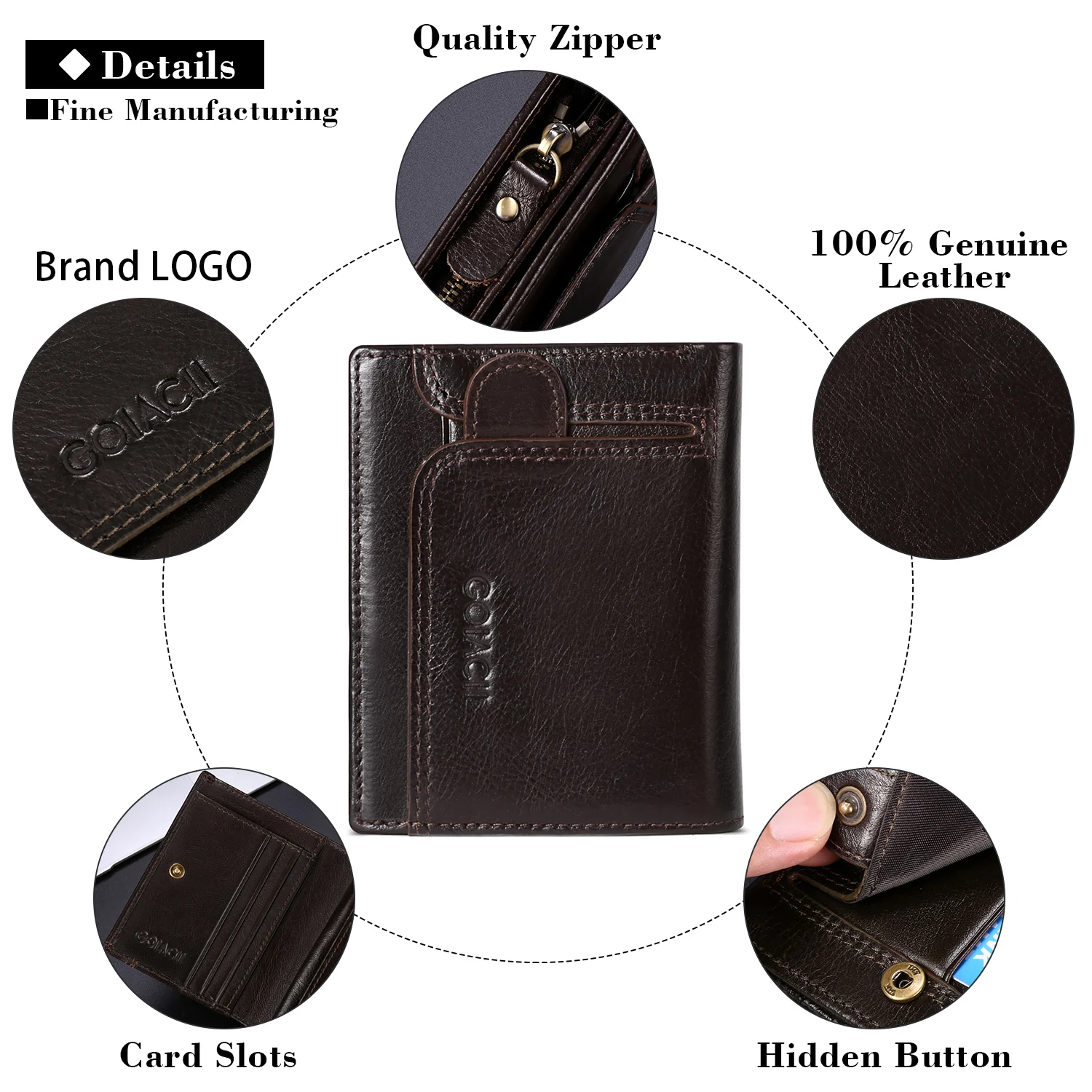 Wallet for Men Genuine Leather RFID Cards Holder Purse Fashion Slim Casual Wallets with Coin Pocket Male 2023