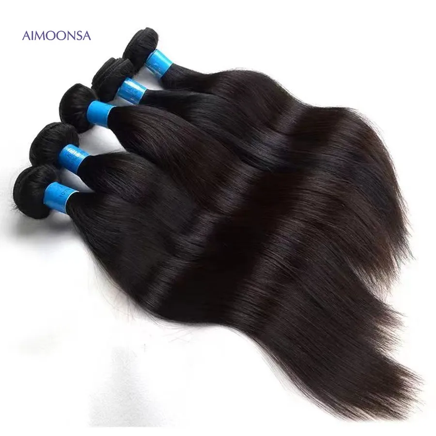 Extensiones de cabello liso brasileño, mechones de cabello humano sin enredos, Color natural, puede comprar 1/3/4 mechones, productos de cabello Remy Aimoonsa