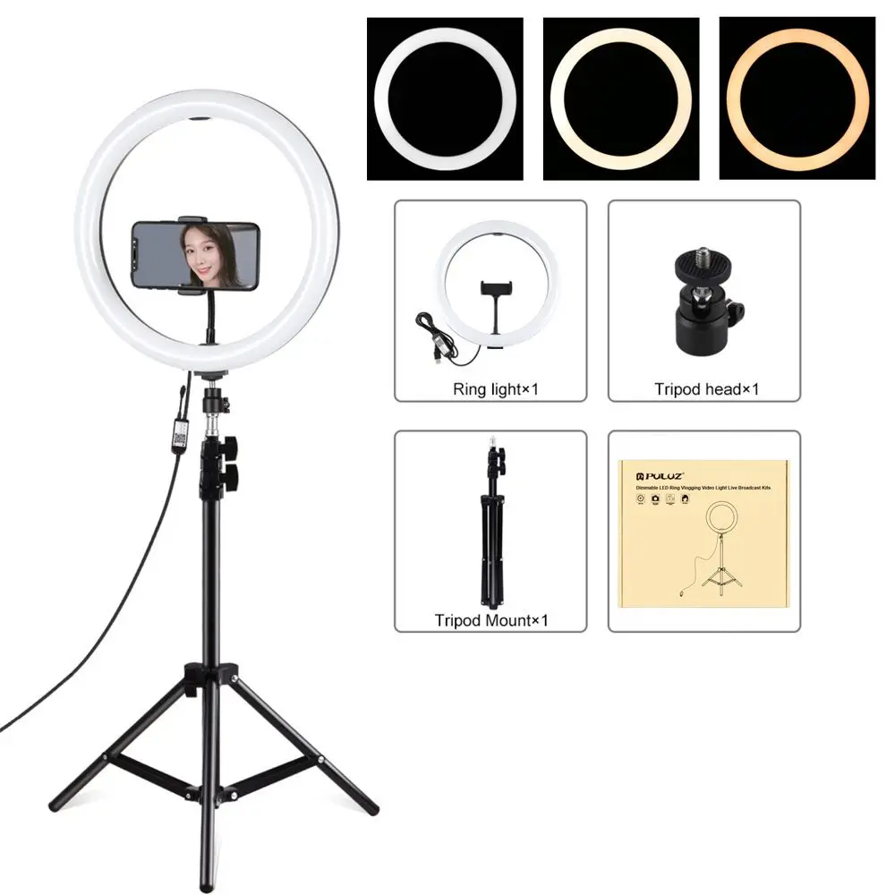 

LED Ring Light Video Light Kits with 110cm Tripod 30cm Curved Surface Vlogging Dimmable Dual Color Temperature Lamp
