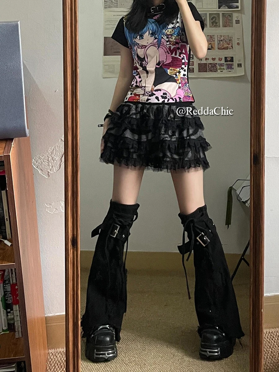 Женские черные гетры мини-юбка юбка с поясом и перекрестными заплатками