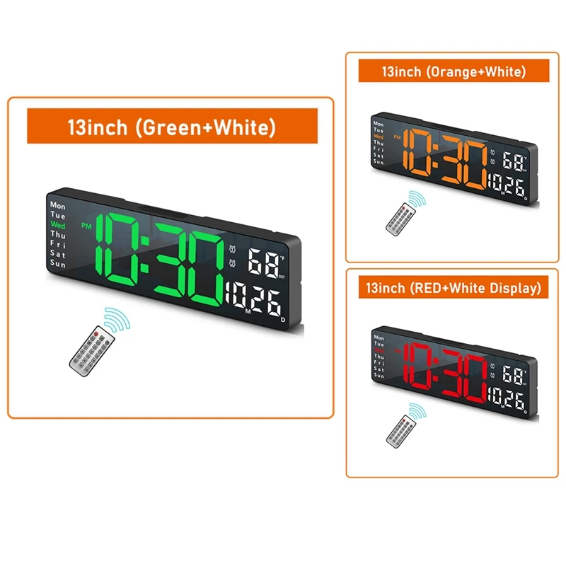 

13Inch Large Display LED Digital Wall Clock Remote Control Table Alarm Clock Date Week Timer Automatic Dimmer Clock