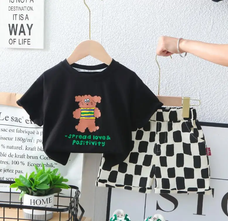 

Летняя одежда для малышей, одежда от 6 до 24 месяцев, мультяшный пуловер для мальчиков, футболки и шорты, комплект из 2 предметов, детские спортивные костюмы для мальчиков