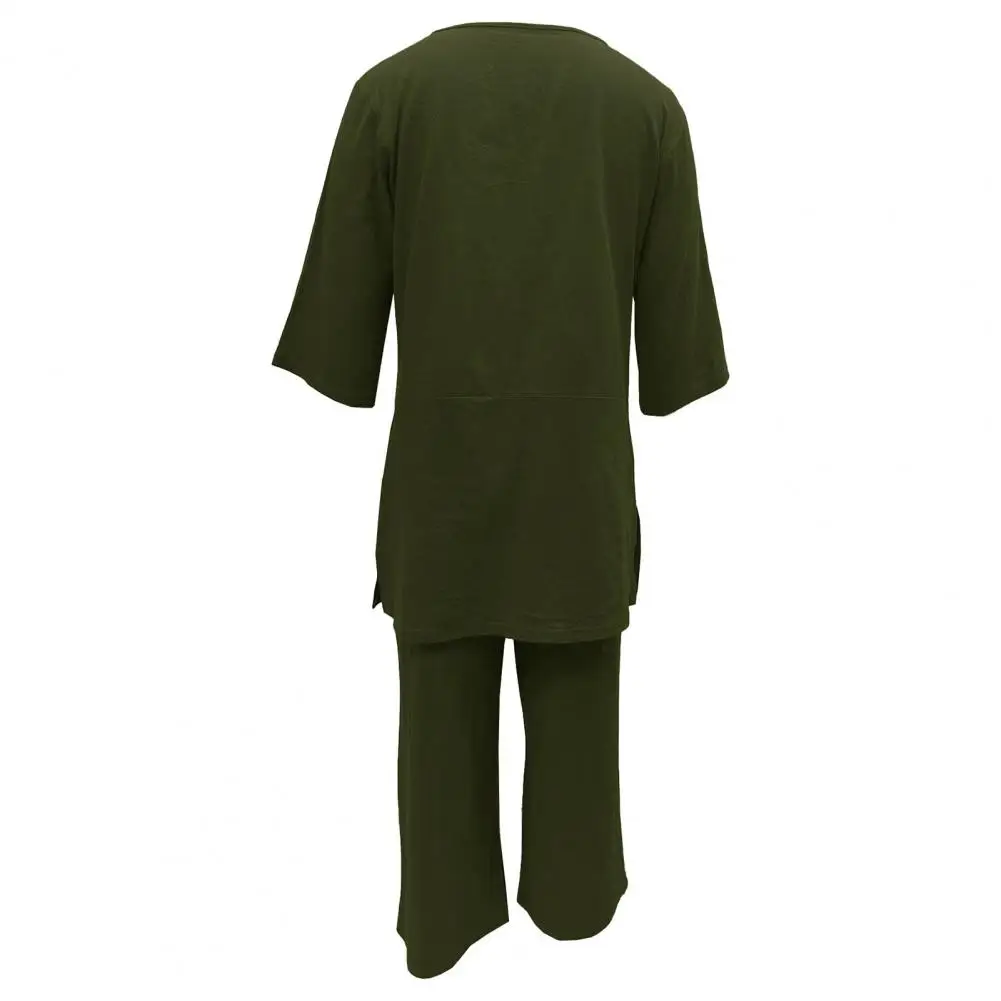 

Ladies Suit Vintage-inspired 2-piece Set Loose Round Neck Top Wide Leg Pants for Women for Autumn Spring Outfits Soft Women Suit