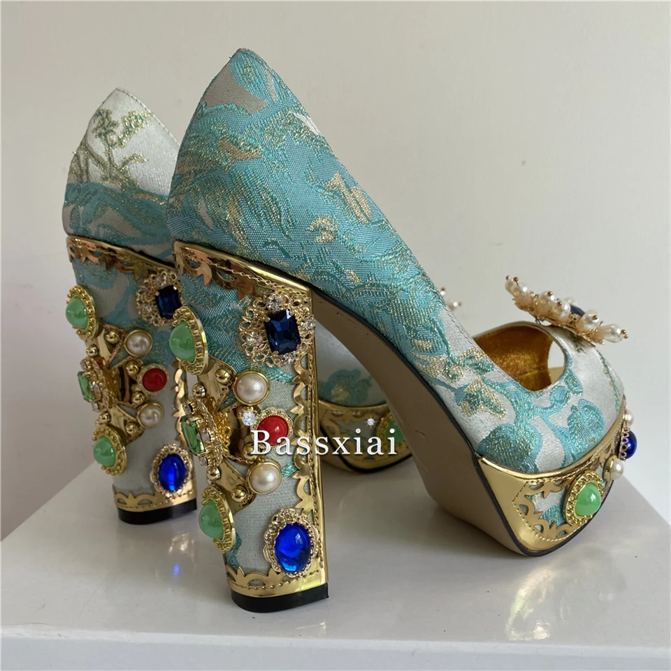 Туфли для вечеринок с заклепками и жемчугом женские туфли-лодочки на массивном