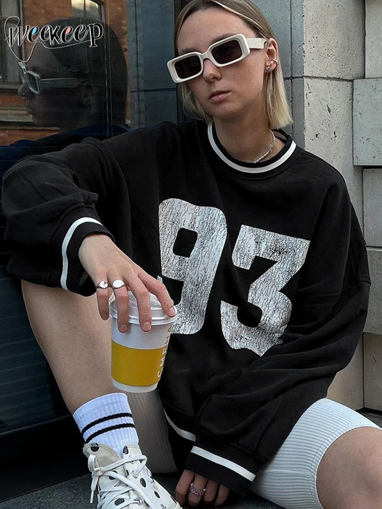 

Женский свитер с круглым вырезом Weekeep, Свободный свитшот с цифровым принтом, пуловер оверсайз, y2k, Повседневная Толстовка в консервативном с...