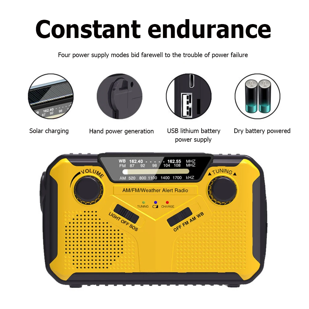 

Multifunctional Flashlight Solar Powered Radio Solar Alarm Hand Crank Radio with LED Flashlight for Outdoor