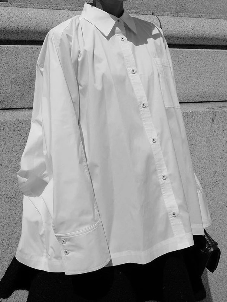 Женская рубашка с отложным воротником DEAT свободная повседневная хлопковая