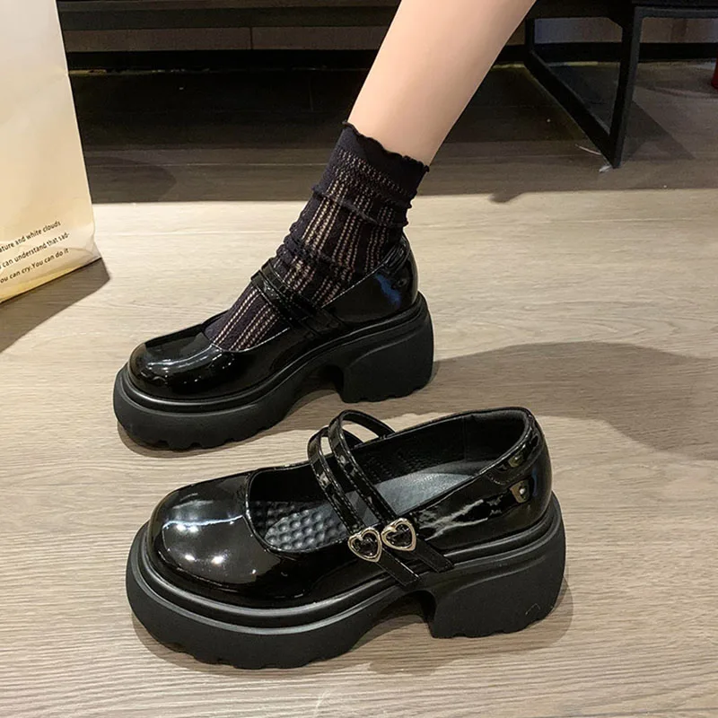 

Retro Woman Shoes Oxfords Female Footwear Clogs Platform Autumn Leather New Dress Creepers Fall Rome Mary Janes Basic PU Med Rub