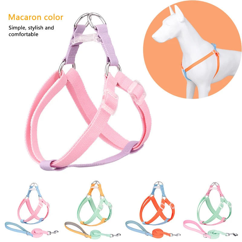 

Fashion Colored Pet Collar Adjustable Vest Harness Small Dog Leash Set Medium Small Dogs Breast-band No Pull Pets Accessories