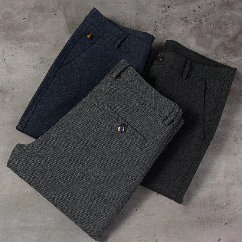 

2023 высококачественные новые модные мужские деловые повседневные брюки тонкие облегающие брюки с эластичным поясом