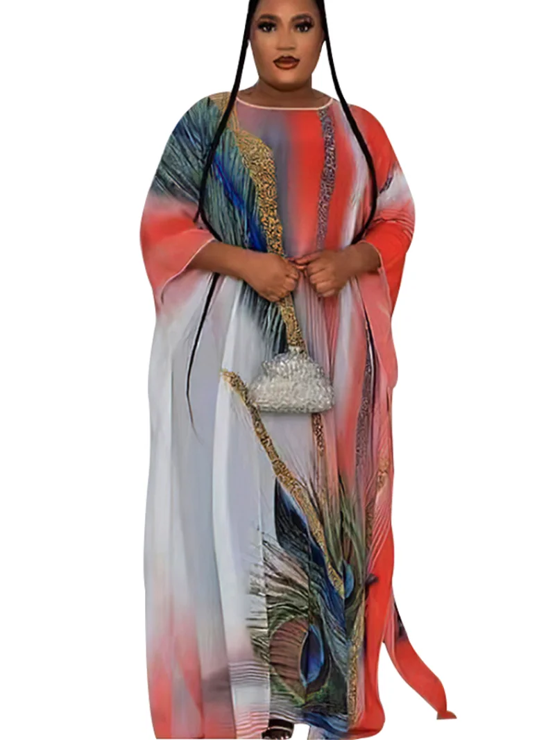 

Chiffon African Maxi Dress Women Batwing Sleeve Boubou Robes Africa Clothing Fashion Print Loose Dashiki African Dress Vestidos