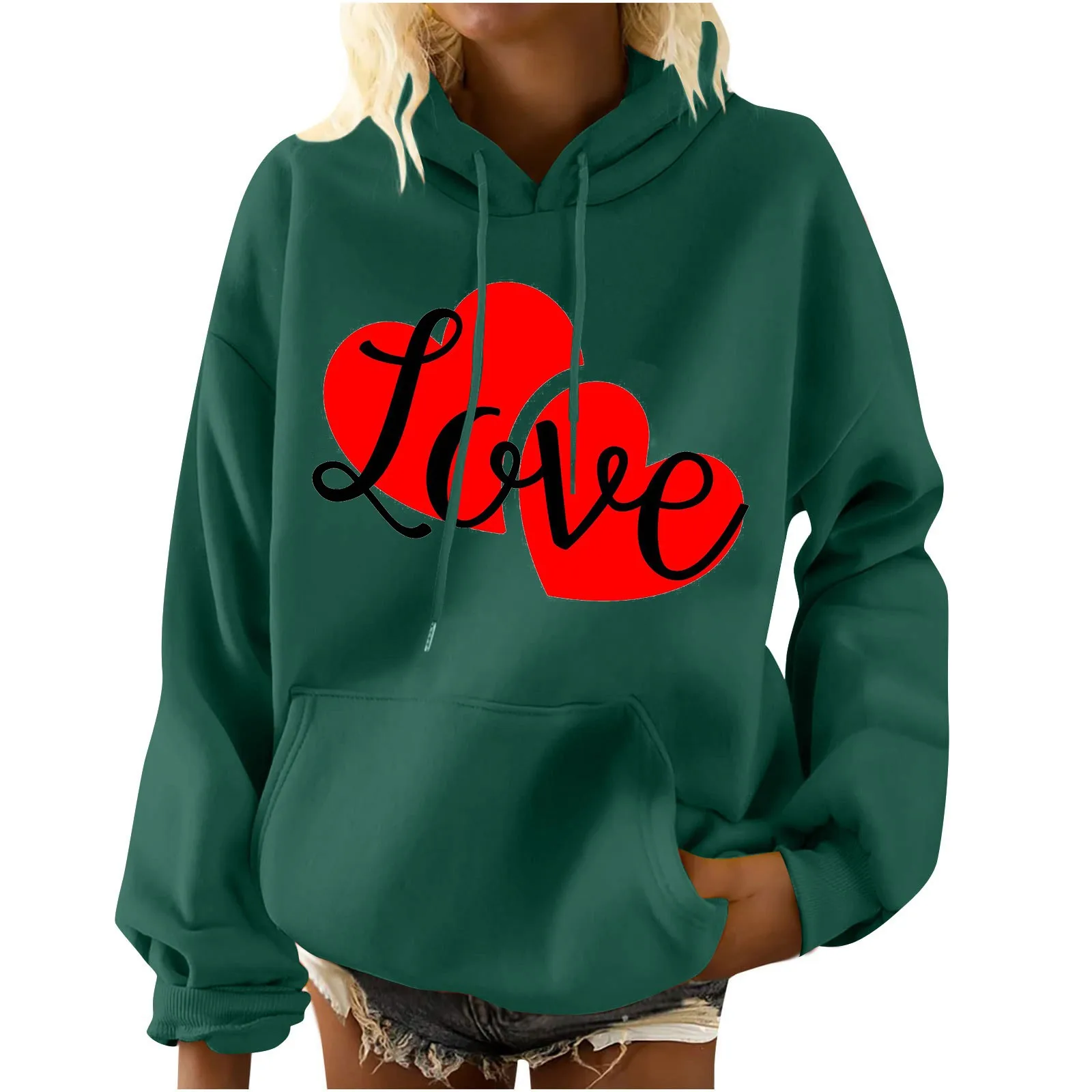 

Женские толстовки с графическим принтом, свитшоты, Женский свитшот на День святого Валентина с принтом сердца, длинный Женский свитшот с ка...