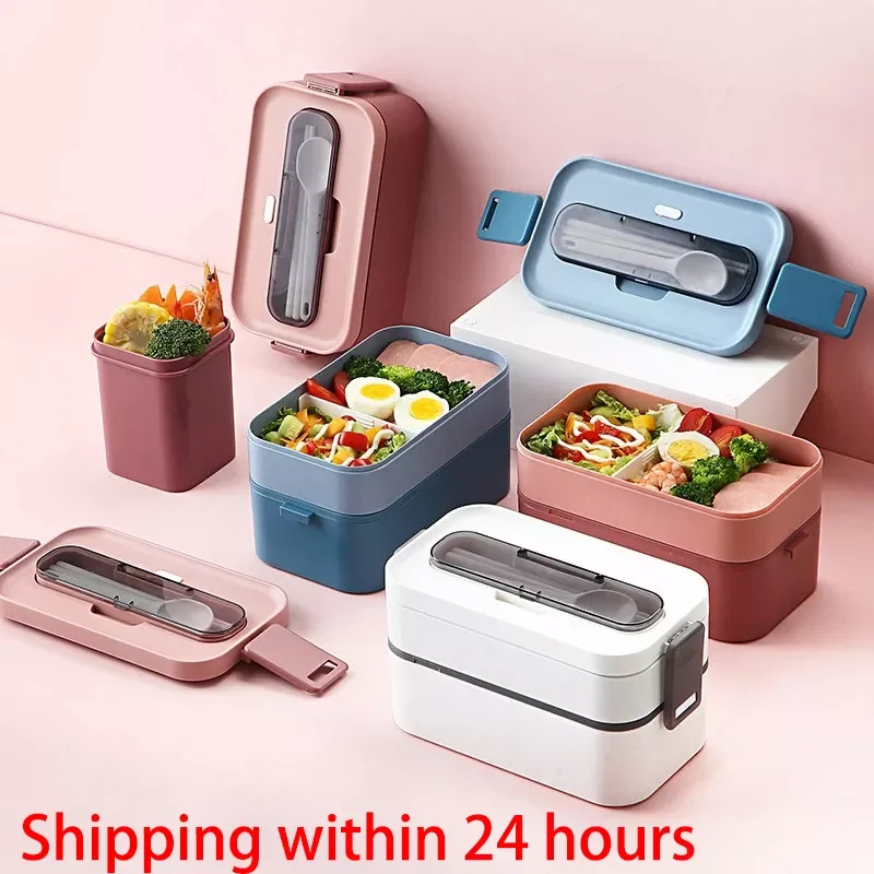 

New in Double Layer Lunch Box For Kids Men Women Plastic Bento Box Accessories Picnic Fruit Salad Food Storage Containers Box