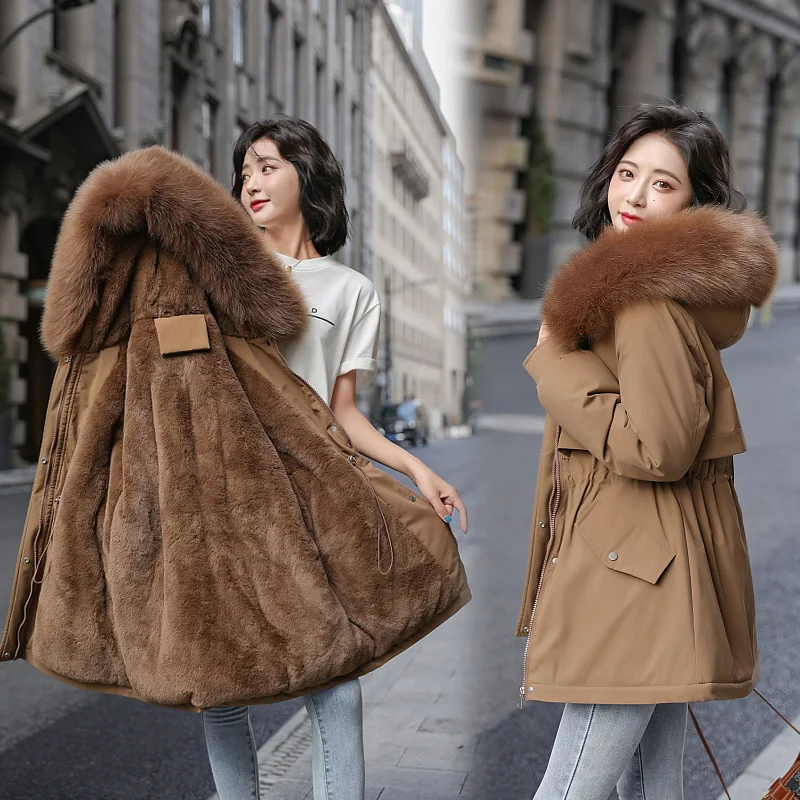 2022 Winter Jacket Women Parka Long Coat  New Fashion  Wool Liner Hooded Parkas Slim With Fur Collar Warm Wear Padded Clothes