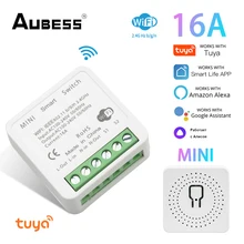 Tuya Wifi Mini Smart Switch 16A 2-Way DIY Switches SmartLife App Timer Module Mendukung Alexa Google Home Alice Voice Control