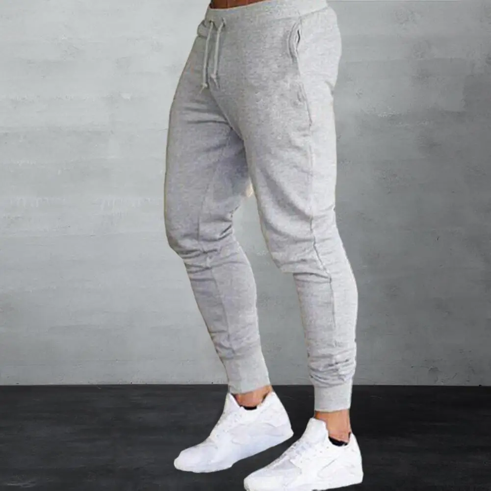 

Брюки мужские однотонные, мягкие дышащие облегающие спортивные штаны с эластичным поясом и карманами, идеально подходят для спортивного зала, бега, повседневная одежда Slim