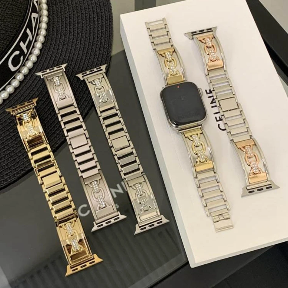 Роскошный металлический ремешок-браслет с двойной петлей для Apple Watch, женский дизайнерский ремешок для часов 38–49 мм, серия 10 9 8 7 6 5 4 3 SE Ultr (art.: 3920cff98fc3d) - 3920cff98fc3d