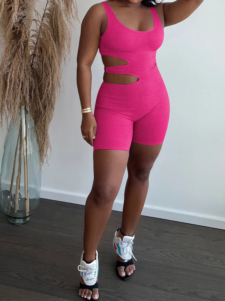 Модные Обтягивающие Комбинезоны без рукавов с низким вырезом и высокой талией