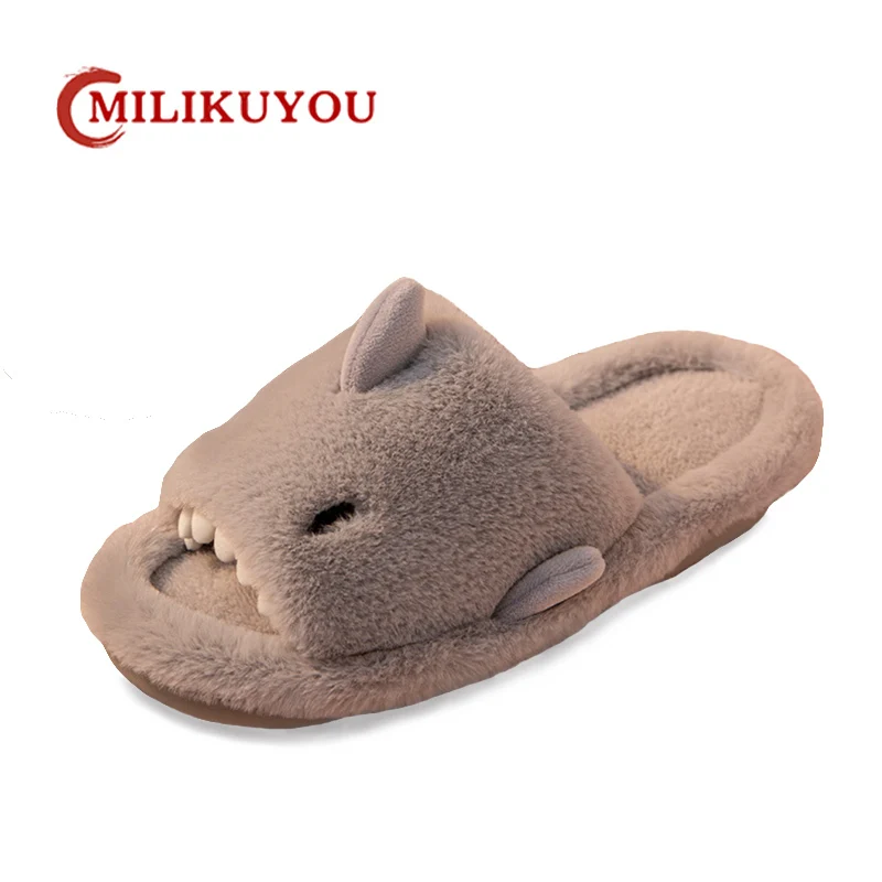 Winter Shark Cotton Slippers Women Cute Soft Couples Home Cotton Shoes 2022 Fashion Indoor Fur Keep Warm Men Plush Wool Slippers