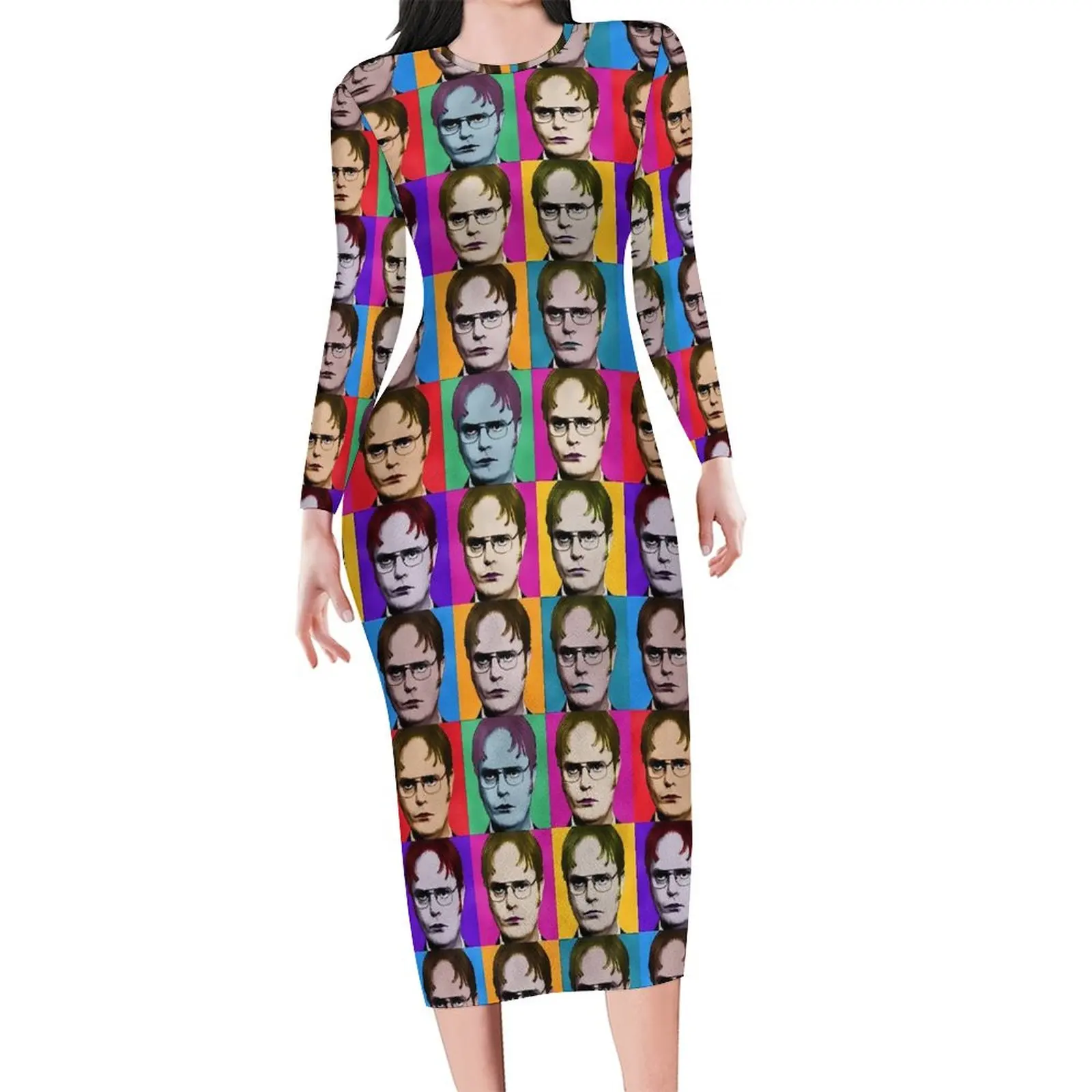 

Colorful Dwight Schrute Bodycon Dress Spring Pop Art Modern Dresses Women Long Sleeve Pattern Aesthetic Dress Big Size
